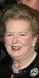 Margaret Thatcher arrives at her 80th birthday party