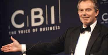 Tony Blair delivers a speech at the CBI annual dinner in London. Photograph: Stefan Rousseau/PA  