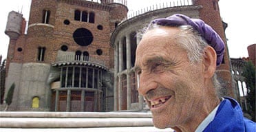 Justo Gallego poses in front of cathedral he has built in Mejorada del Campo
