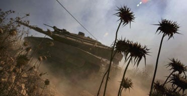 An Israeli tank crosses into southern Lebanon. 