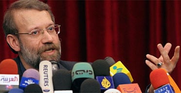 Iran's chief nuclear negotiator, Ali Larijani, speaks during a press conference in Tehran. Photograph: Vahid Salemi/AP