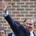 Tony Blair waves to the crowd at a school, in north London, before announcing he would step down within a year.