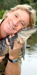 Steve Irwin holding a three foot long alligator. Photograph: Justin Sullivan / Getty Images