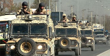 British soldiers patrol the streets of Kabul, Afghanistan