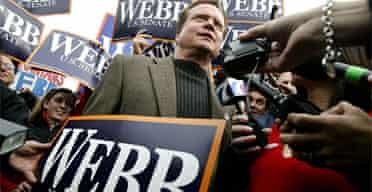 Jim Webb, Democratic Senate candidate for Virginia, talks to reporters outside a voting station. Photograph: Alex Wong/Getty