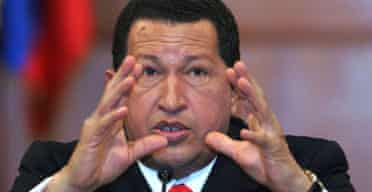 The Venezuelan president, Hugo Chavez, at a press conference with foreign correspondents in Caracas