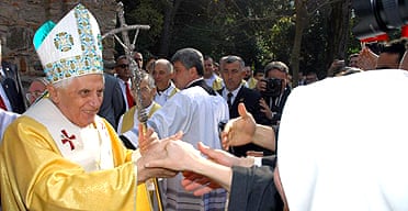 A crowd greets the Pope in Ephesus