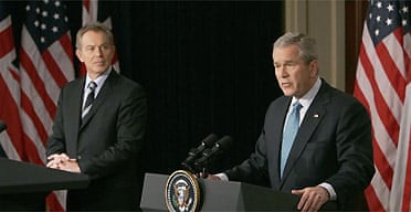 George Bush and Tony Blair take part in a joint press conference
