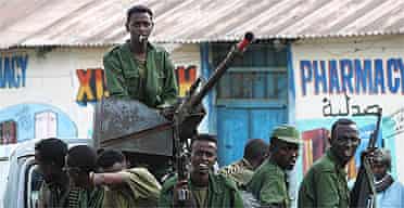 Transitional Federal Government soldiers on their truck in Bur Haqaba, Somalia 