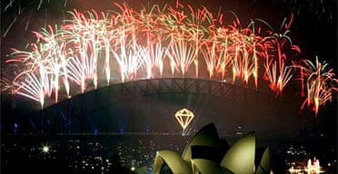 Fireworks explode over the Sydney Harbour bridge in the annual display to celebrate the new year