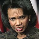 Secretary of state Condoleezza Rice talks to reporters