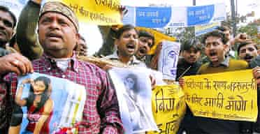 Protesters in Patna, India, shout slogans against the producers of Celebrity Big Brother