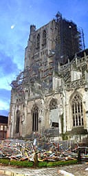 The cathedral in Saint-Omer, in the Pas de Calais in northern France, suffered extensive damage