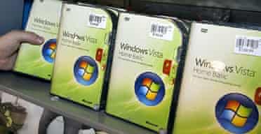 Shelves are stocked in a computer shop in Fairfax, Virginia before the official release of Microsoft Vista