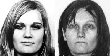 Two police photographs of Brigitte Mohnhaupt, who has spent 24 years in prison for her involvement in nine murders