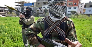 Armed militants of the Palestinian Islamist group Fatah al-Islam secure a position in northern Lebanon