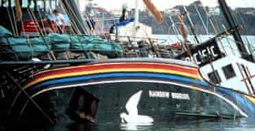 The Rainbow Warrior after it was bombed by French secret service agents in 1985