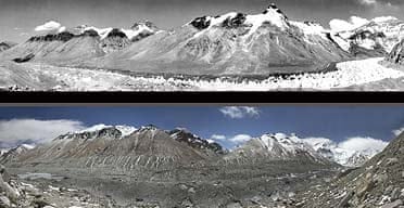 The Rongbuk glacier on the northern slopes of Everest in 1968 and in 2007