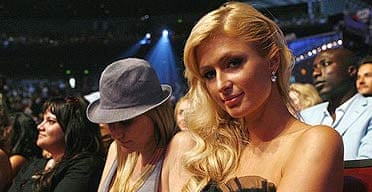 Paris Hilton sits in the audience during the 2007 MTV movie awards in Los Angeles.