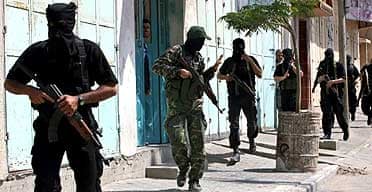 Hamas militants patrol in Gaza City