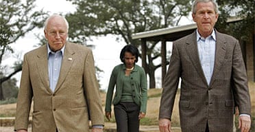 George Bush, right, with Dick Cheney and Condoleezza Rice 