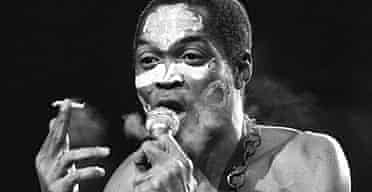 Fela Kuti, king of afro-beat, seen here during a concert in Paris in 1986