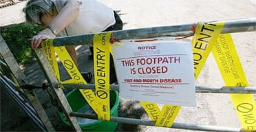 The gate for a public right of way near a farm in Surrey that was affected by foot and mouth 