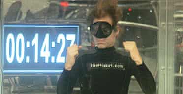 Tom Sietas celebrates breaking his own Guinness world record for holding his breath under water