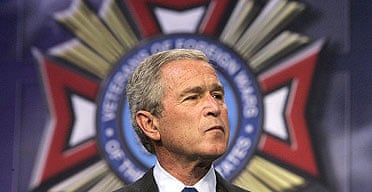 US president George Bush during a speech  to the Veterans of Foreign Wars National Convention in Kansas City, Missouri.