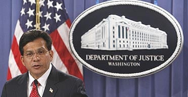 Attorney general Alberto Gonzales announces his resignation at the department of justice in Washington.