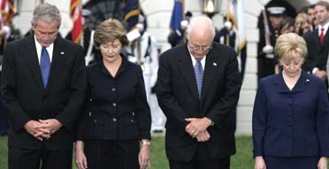 The US president, George Bush, the first lady, Laura Bush, the vice-president, Dick Cheney, and his wife Lynne, mark the sixth anniversary of the 9/11 attacks