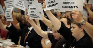 Public sector workers protest as Gordon Brown addresses the TUC annual congress
