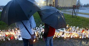 Candles at Jokela school in Tuusula, Finland, commemorate shooting victims