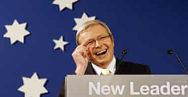 Australia's Labor leader Kevin Rudd delivers his victory speech after winning the federal elections