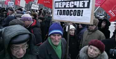 Communist Party activists protest against Russia's election results.
