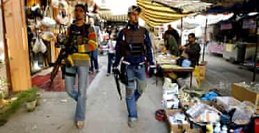 Sunni Arab 'sahwa' volunteers on patrol in Baghdad