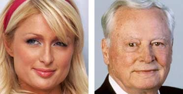 Composite image of socialite Paris Hilton and her grandfather, Barron Hilton