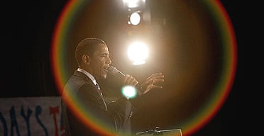 Barack Obama addresses a rally in the auditorium of Salem high school, New Hampshire.