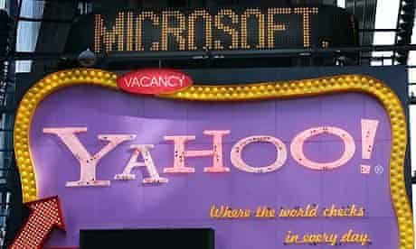 A headline about Microsoft above a billboard for Yahoo
