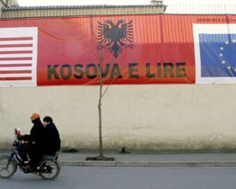 A 'Free Kosovo' banner in Tirana
