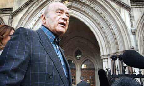Mohamed Al Fayed arrives at the high court to give evidence in the inquest into the deaths of his son and Diana, Princess of Wales