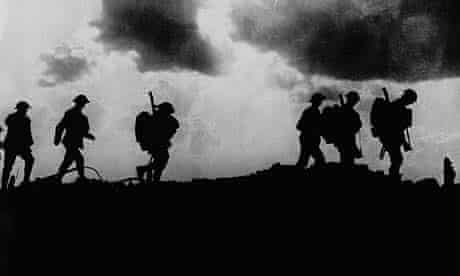 British troops march towards trenches near Ypres at the Western Front during the First World War