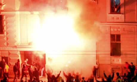 US embassy rally fire protest Belgrade Kosovo