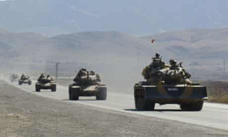 Turkish tanks in south-east Turkey, preparing to enter Iraq