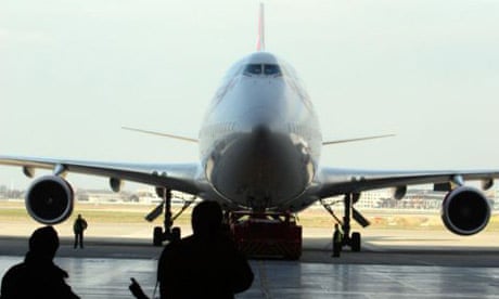 Virgin Atlantic's 747 plane at Heathrow airport ready to take off to Amsterdam for the first biofuel flight by an airline
