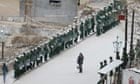 Chinese riot police in Xiahe, where hundreds of Tibetans demonstrated on Friday
