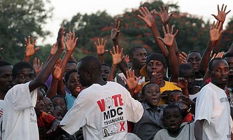 Suppoters of the Movement for Democratic Change (MDC) celebrating after the elections, in Harare, Zimbabwe