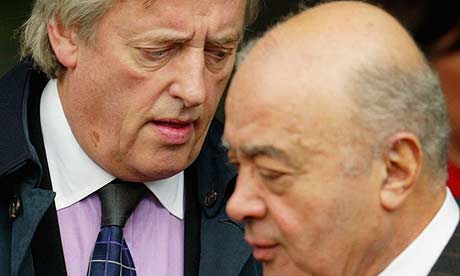 Mohamed Al Fayed and his barrister Michael Mansfield QC arrive at the high court in London