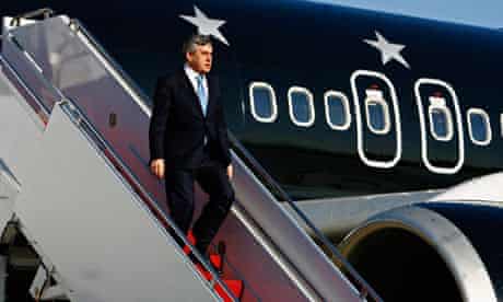 Gordon Brown arrives at Andrews Air Force base in Washington