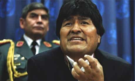 Evo Morales at a UN press conference